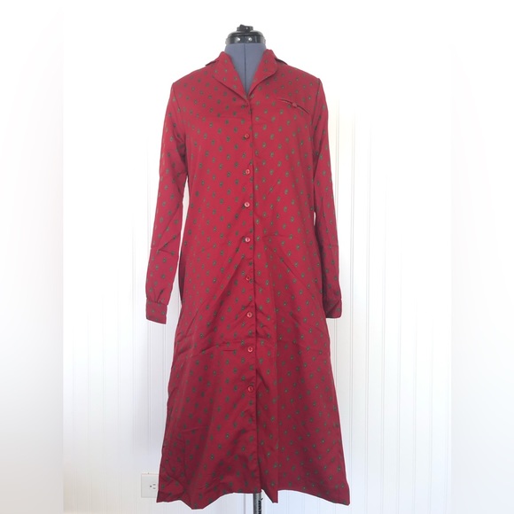Vintage Dresses & Skirts - Vintage Maroon Paisley Long Nightgown Dress Silky Straight Loose with Pockets